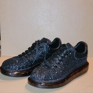 PREOWNED ALEXANDER MCQUEEN SIZE 11 BLACK SEQUIN SNEAKERS